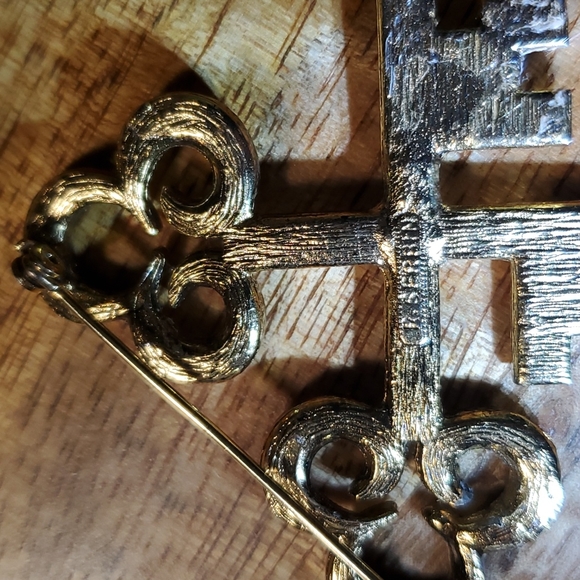 Vintage 80's R. Sirbin Double Rhinestone Key Rhinestone Pin - Picture 3 of 4